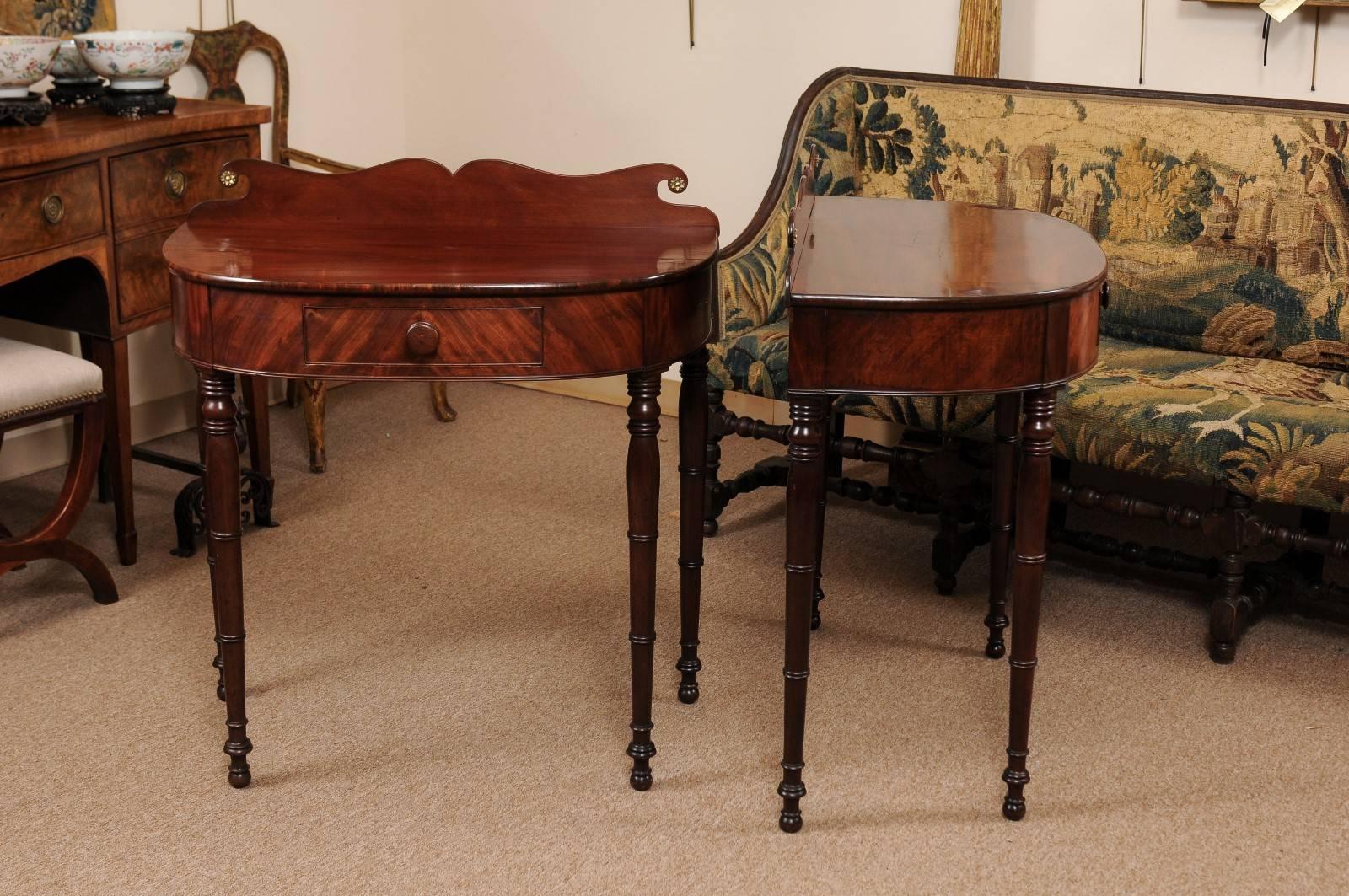 Pair of 19th Century Federal Style Mahogany Demilune Console Tables 2