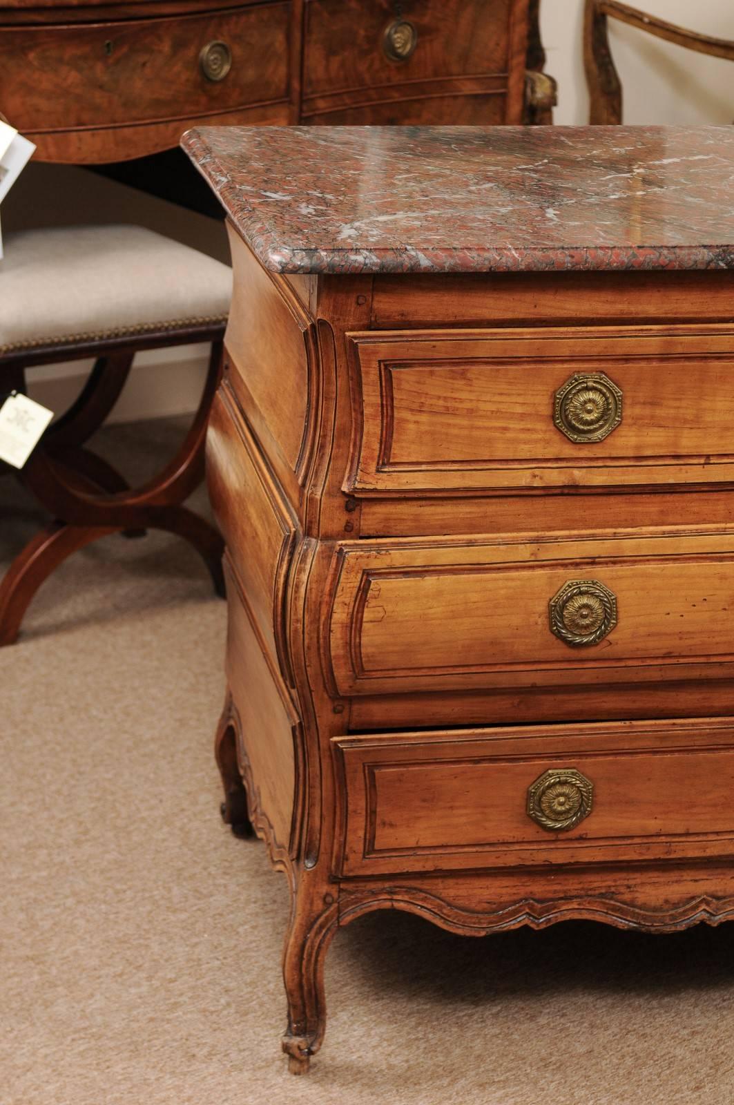 18th Century French Louis XV Fruitwood Commode with Marble Top In Good Condition For Sale In Atlanta, GA