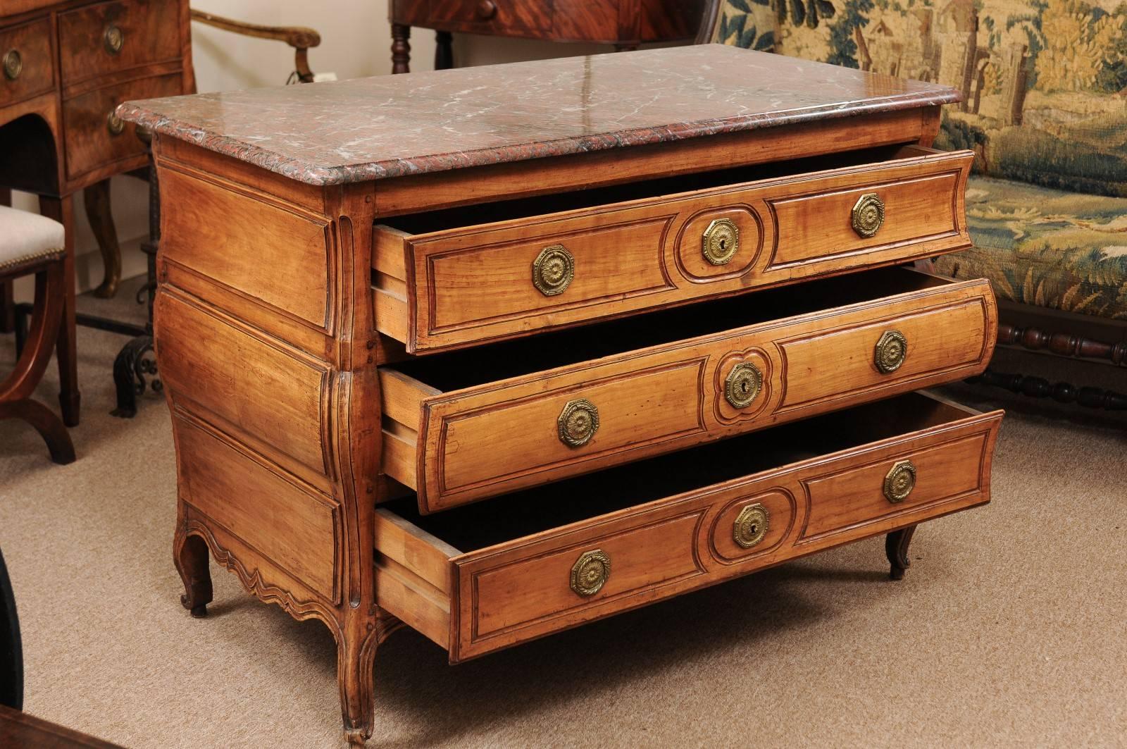 18th Century French Louis XV Fruitwood Commode with Marble Top For Sale 2
