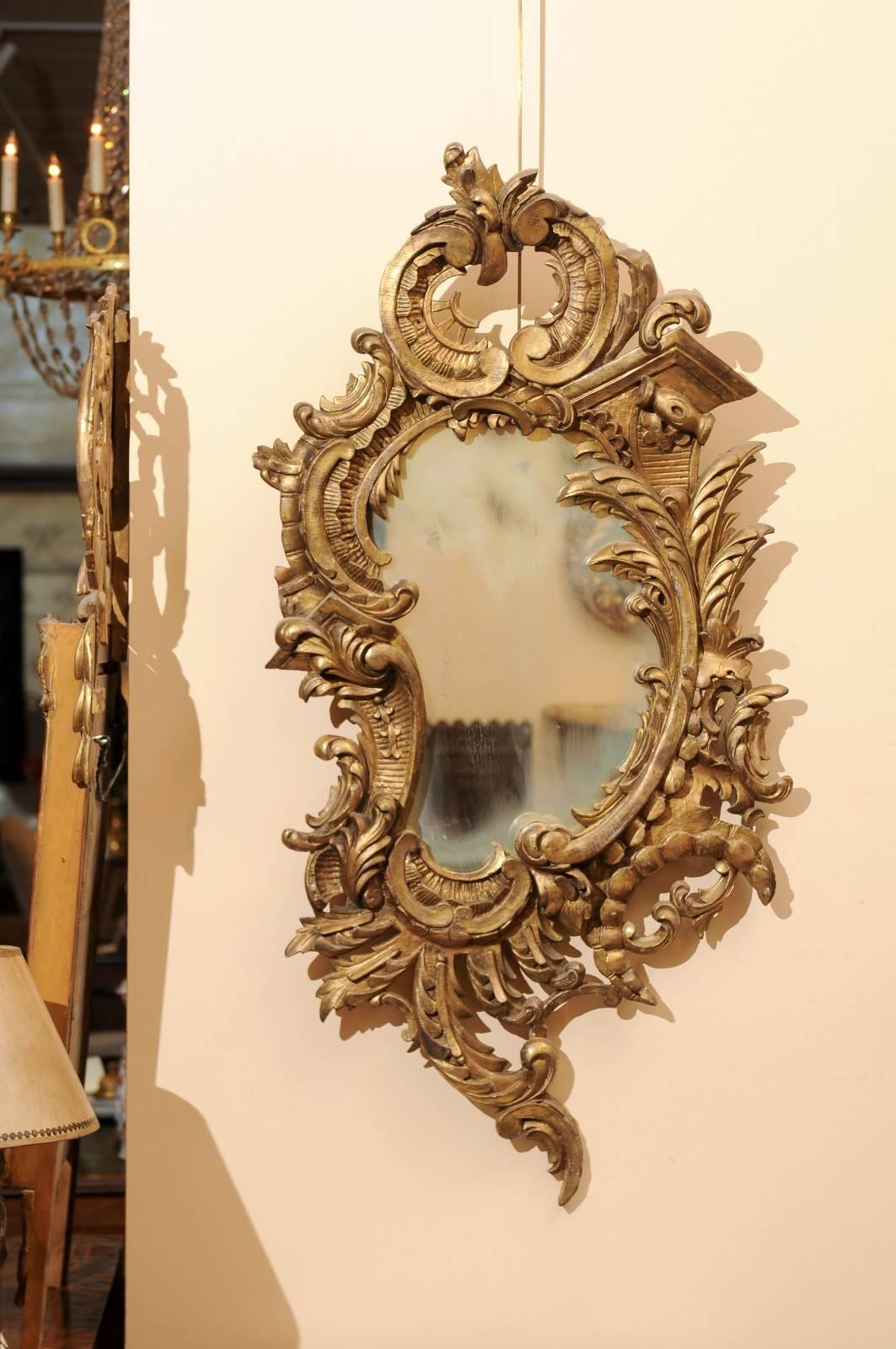 Mid-19th Century Italian Giltwood Rococo Style Mirror In Good Condition In Atlanta, GA
