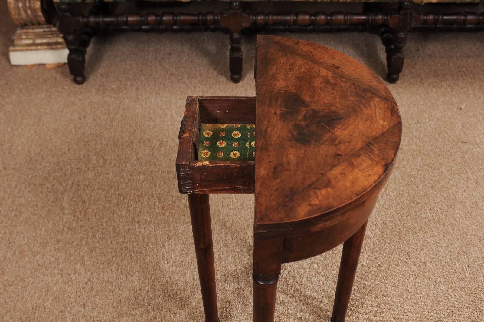 Walnut Convertible Demilune Game Table with Flip Top, Italy, circa 1890