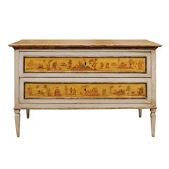 Early 19th Century Italian Neoclassical Two-Drawer Commode with Painted Scenes