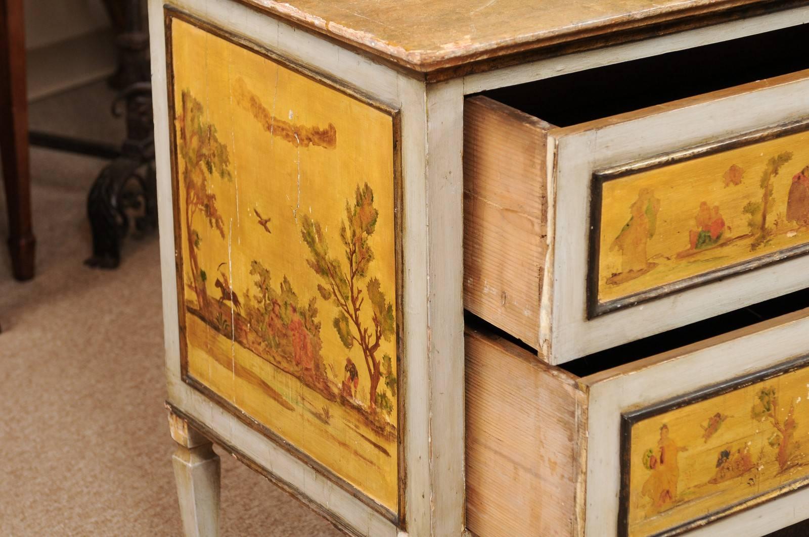 18th Century Early 19th Century Italian Neoclassical Two-Drawer Commode with Painted Scenes