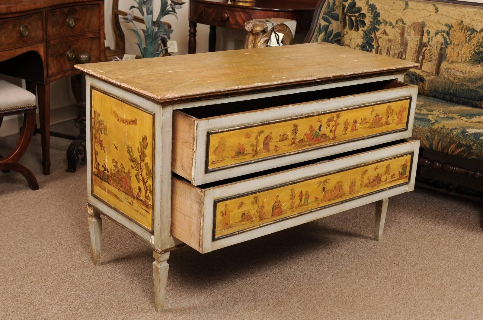 Early 19th Century Italian Neoclassical Two-Drawer Commode with Painted Scenes In Good Condition In Atlanta, GA