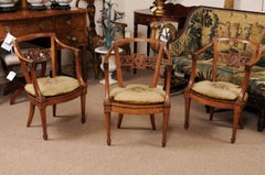 18th Century Italian Neoclassical Arm Chair in Fruitwood with Cane Seat
