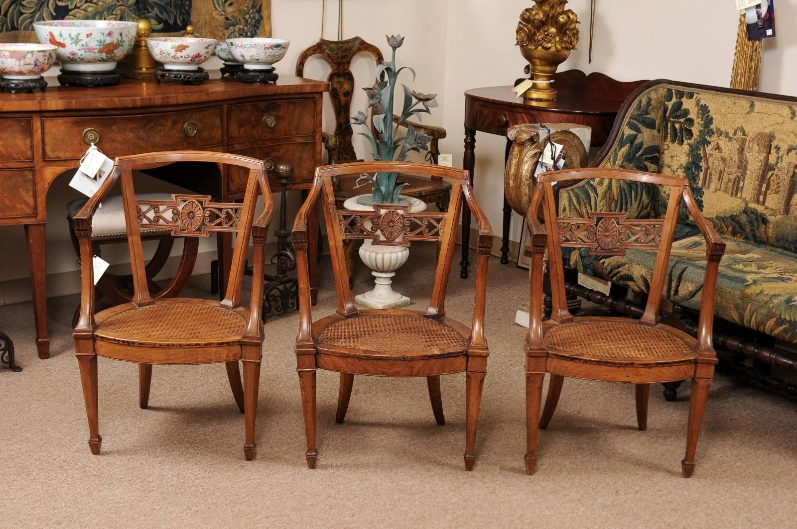 18th Century Italian Neoclassical Arm Chair in Fruitwood with Cane Seat 5
