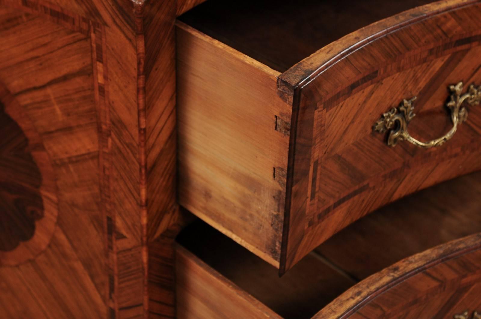 18th Century and Earlier 18th Century Italian Inlaid Serpentine Tulipwood and Walnut Commode, circa 1770