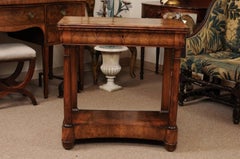19th Century French Empire Walnut Console Table with Drawer & Lower Plinth Base