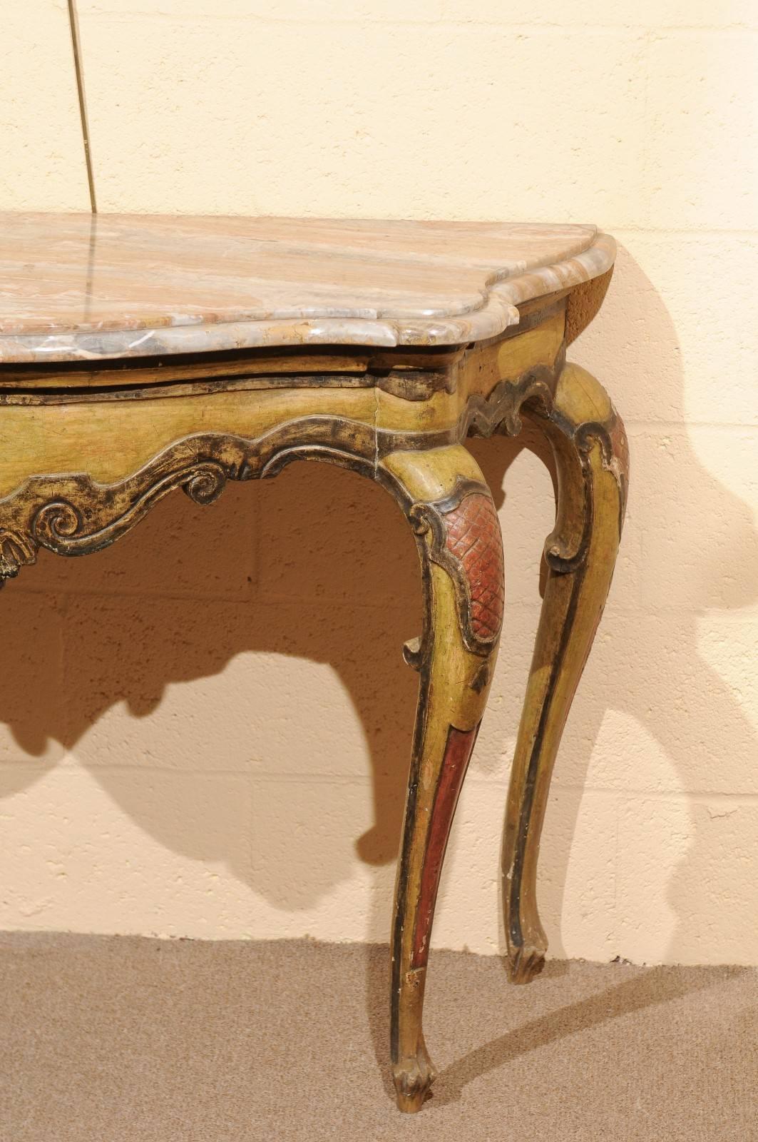 Pair of 19th Century Italian Rococo Style Painted Consoles In Good Condition For Sale In Atlanta, GA