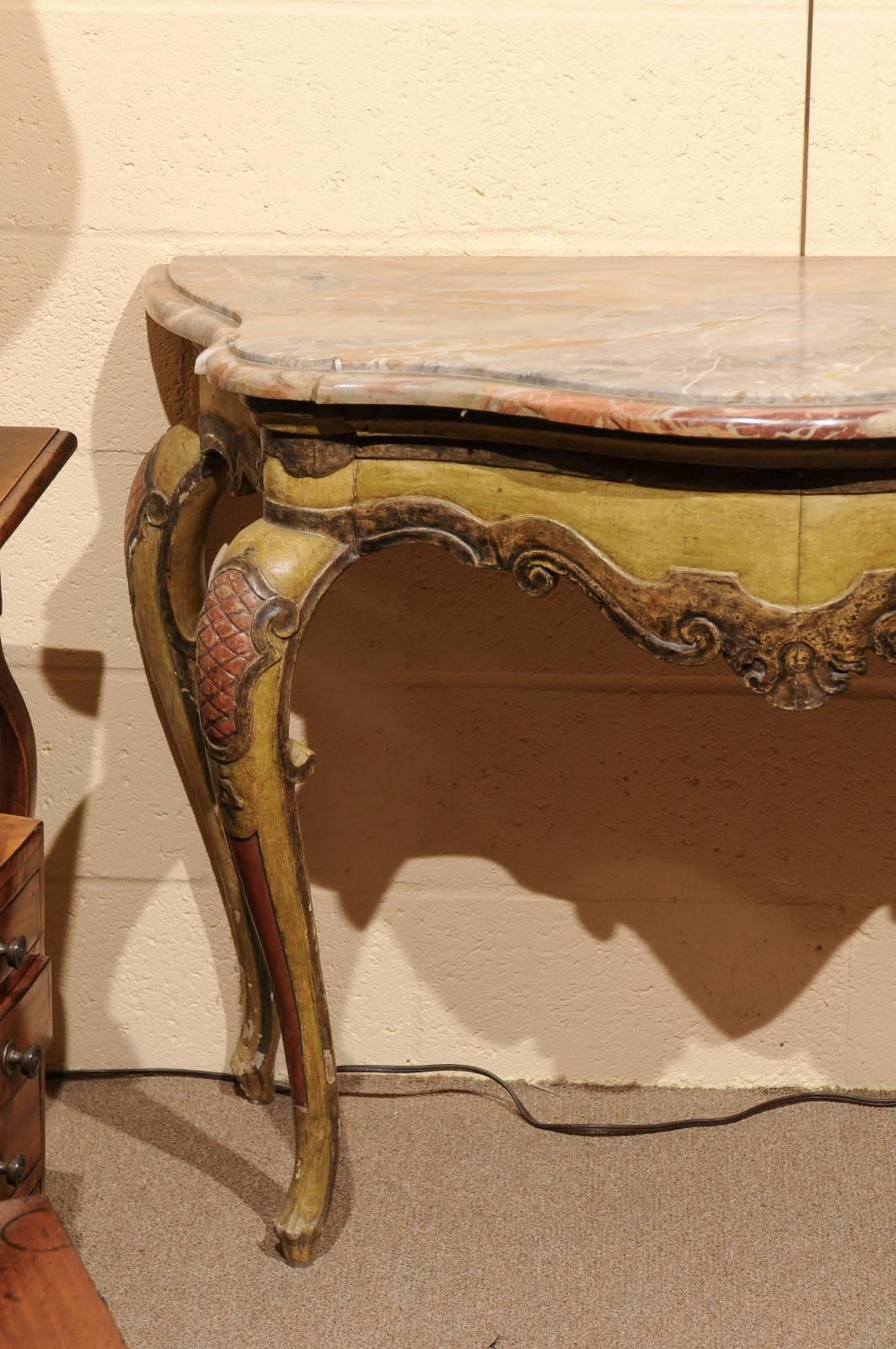 Pair of 19th Century Italian Rococo Style Painted Consoles For Sale 3