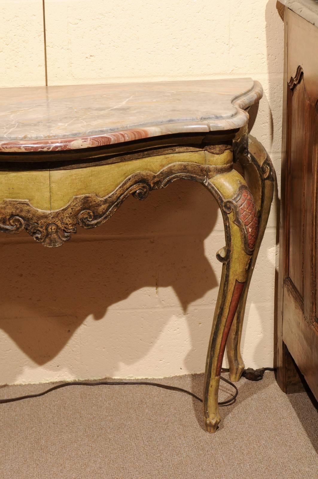 Pair of 19th Century Italian Rococo Style Painted Consoles For Sale 4