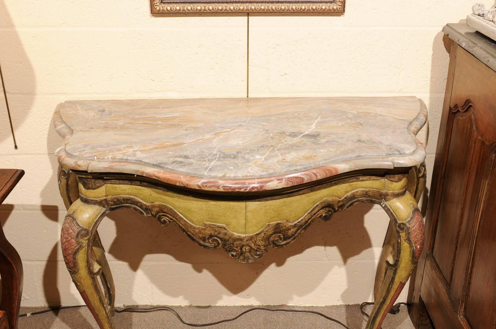 Pair of 19th Century Italian Rococo Style Painted Consoles For Sale 5