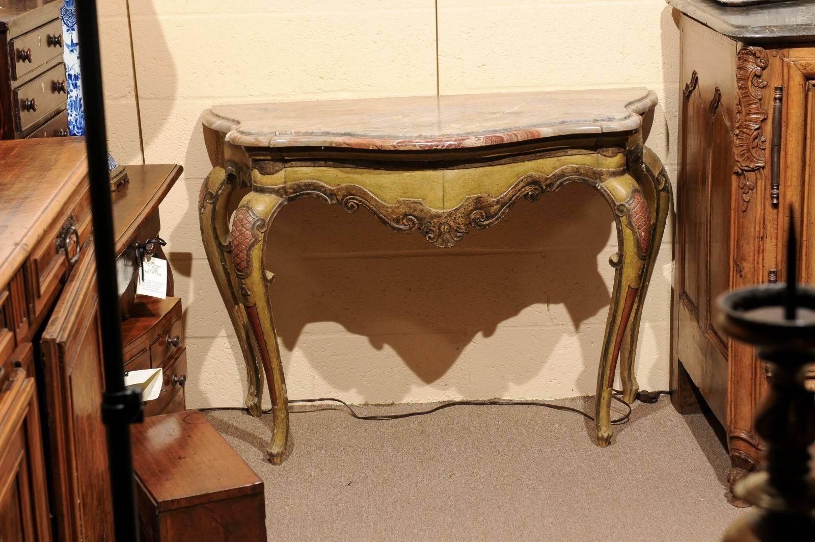 Pair of 19th Century Italian Rococo Style Painted Consoles For Sale 2
