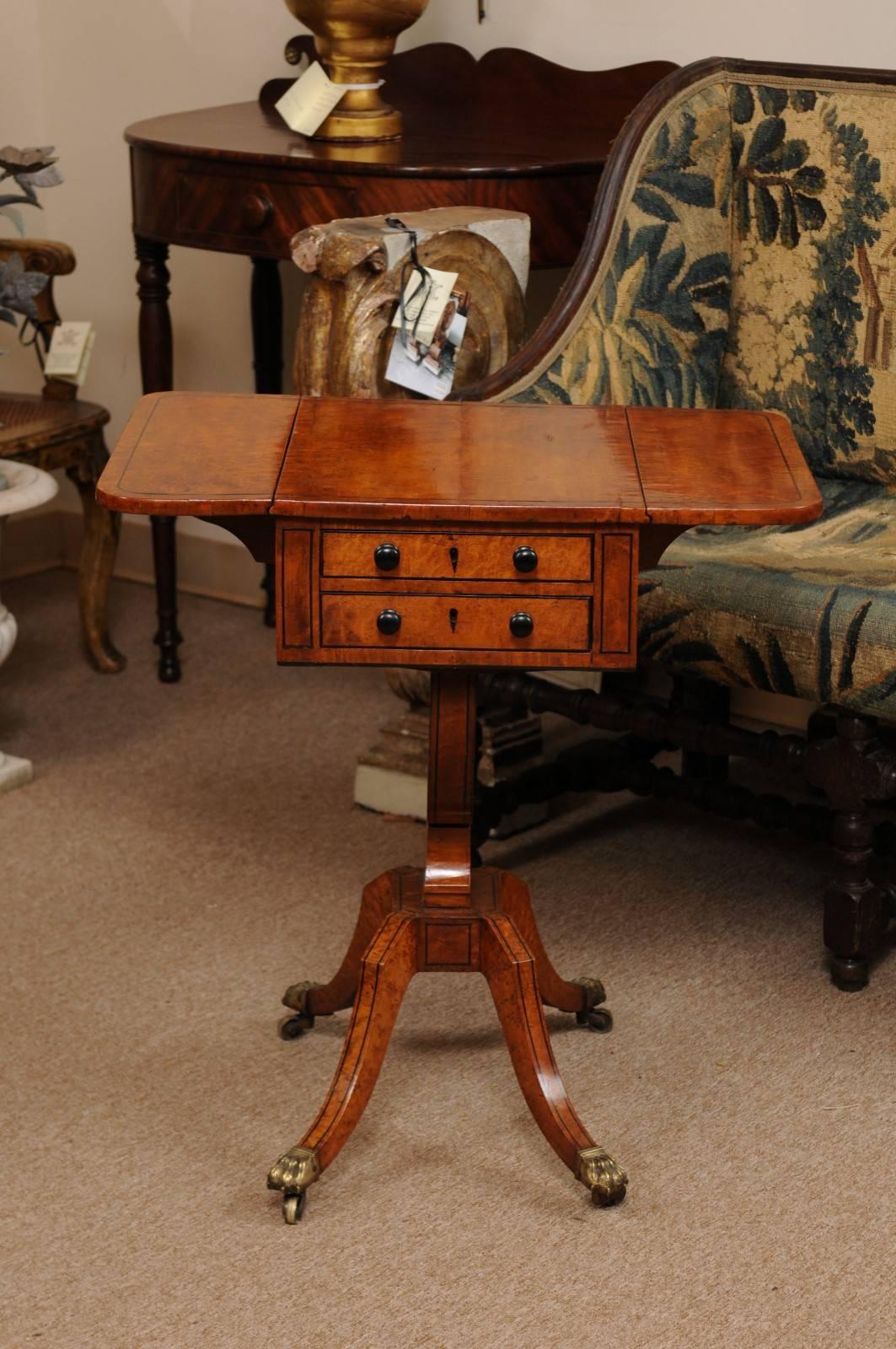 19th Century American Drop Leaf Sewing Table in Birdseye Maple 1