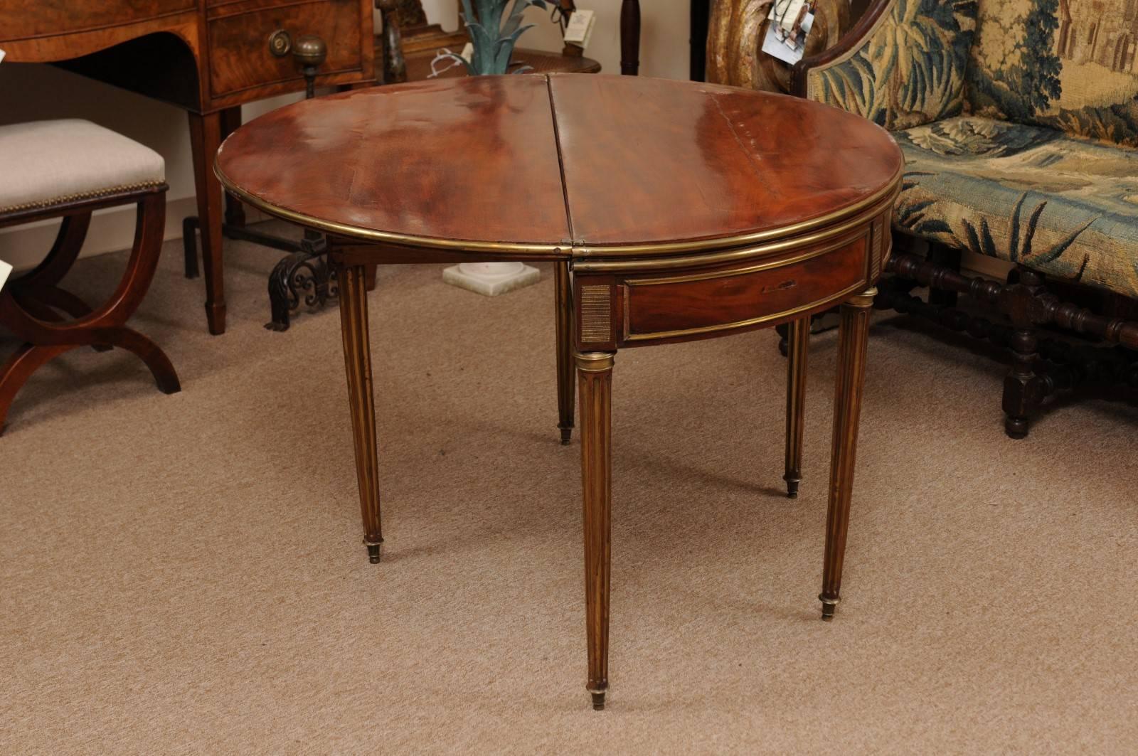 19th Century French Louis XVI Style Mahogany Demilune Card Table, circa 1810 2