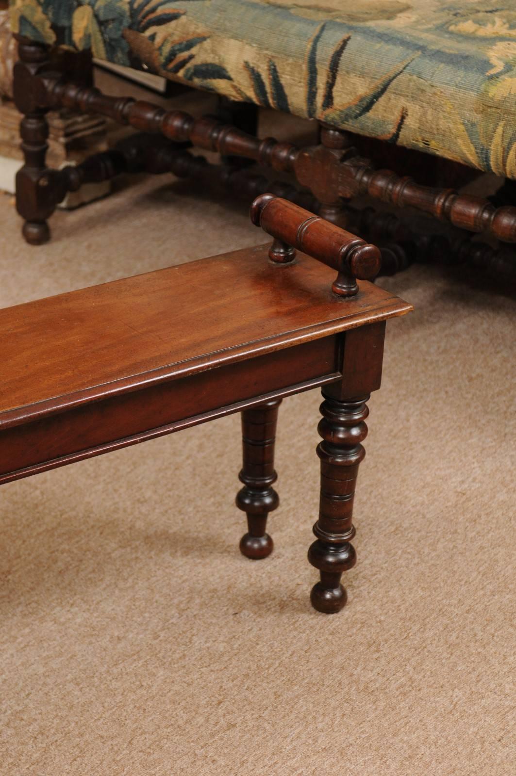 19th Century English Regency Style Mahogany Hall Bench with Turned Legs 2