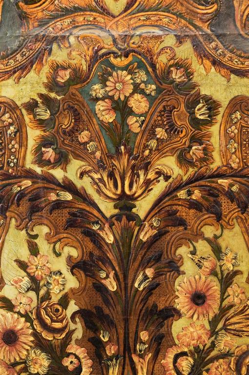 Pair of Embossed Leather Panels with Flowers and Wood Frames at 1stDibs