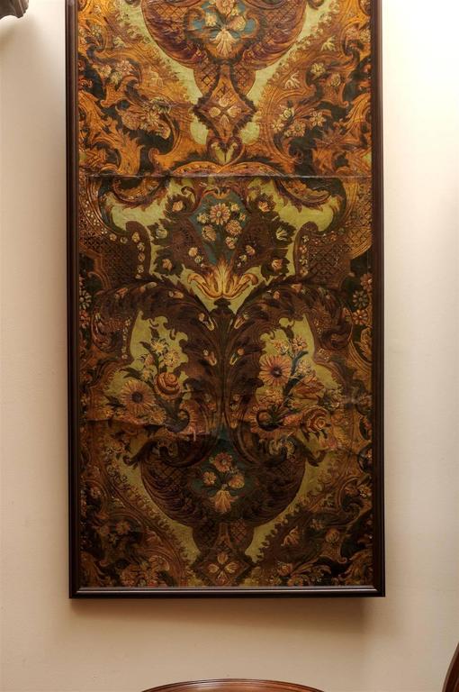 Pair of Embossed Leather Panels with Flowers and Wood Frames at 1stDibs
