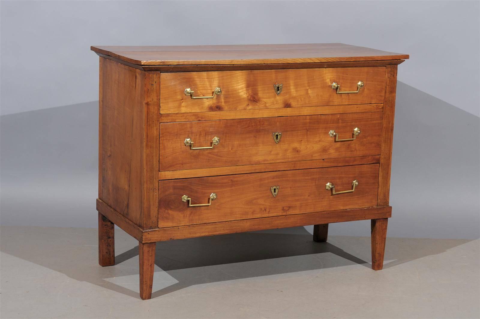 French Directoire Fruitwood Commode with Three Drawers and Tapered Legs