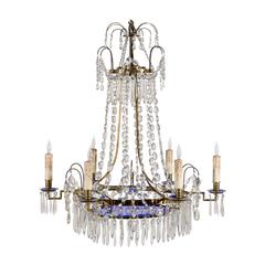 Swedish Neoclassical Style Basket Shaped Chandelier in Brass in Crystal