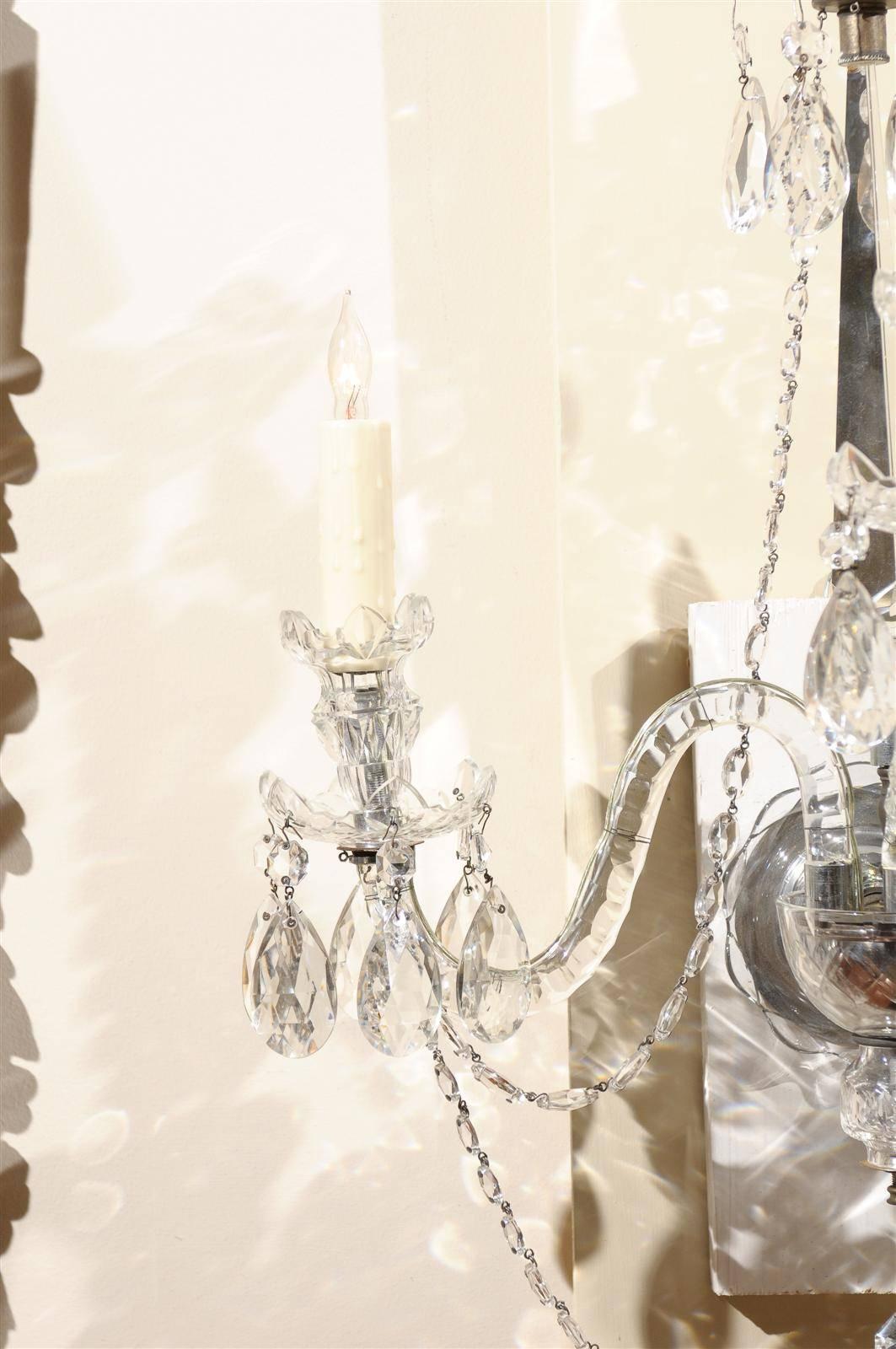 Pair of Cut Crystal Arm Sconces with Three Lights 1