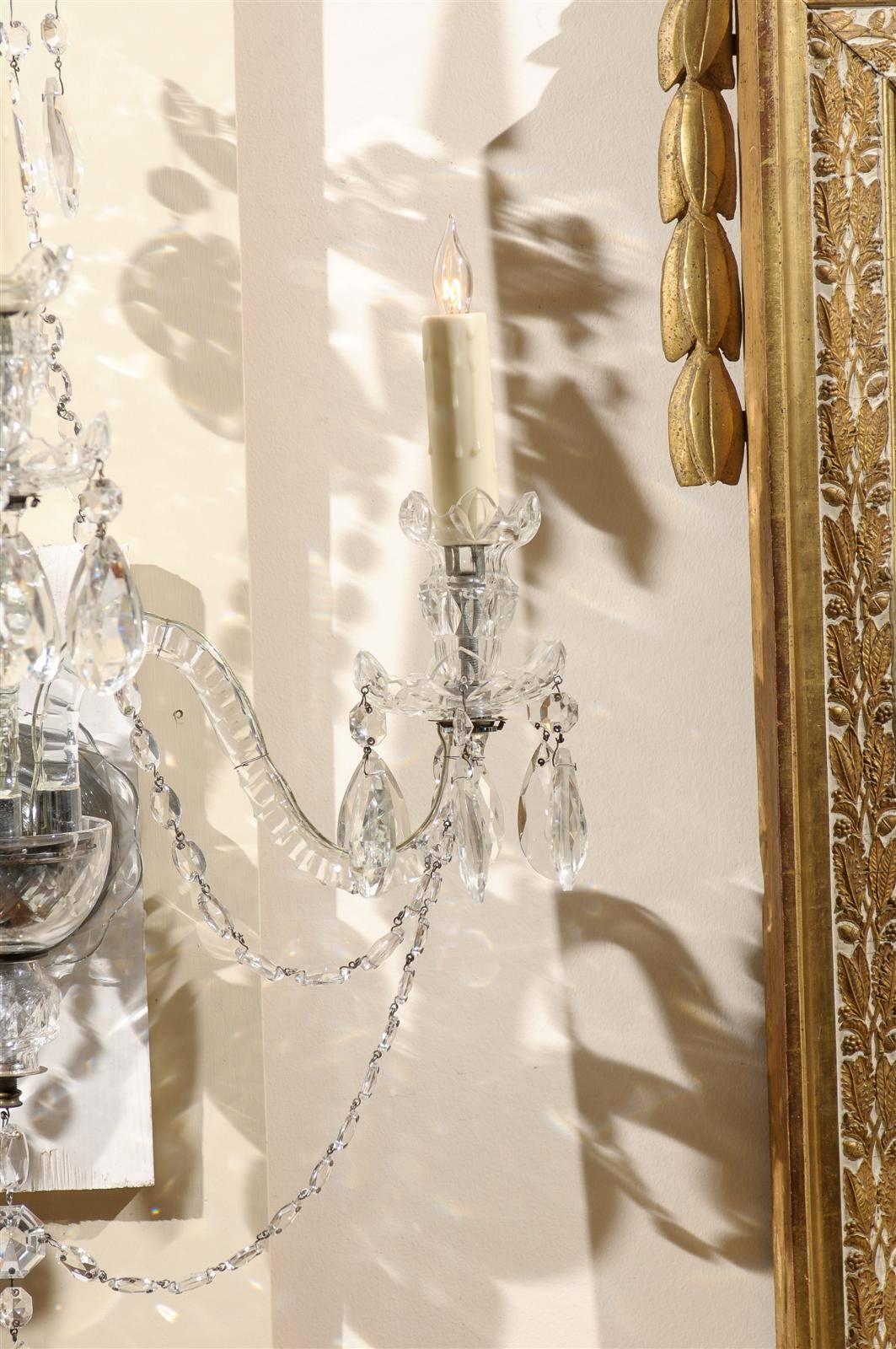 Pair of Cut Crystal Arm Sconces with Three Lights 2