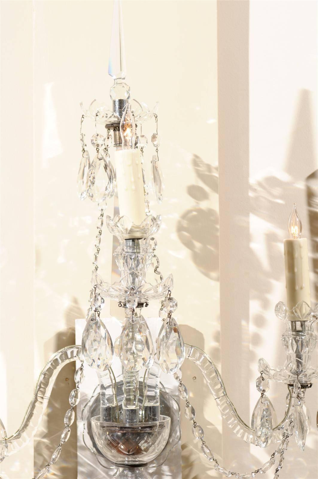 Pair of Cut Crystal Arm Sconces with Three Lights 3