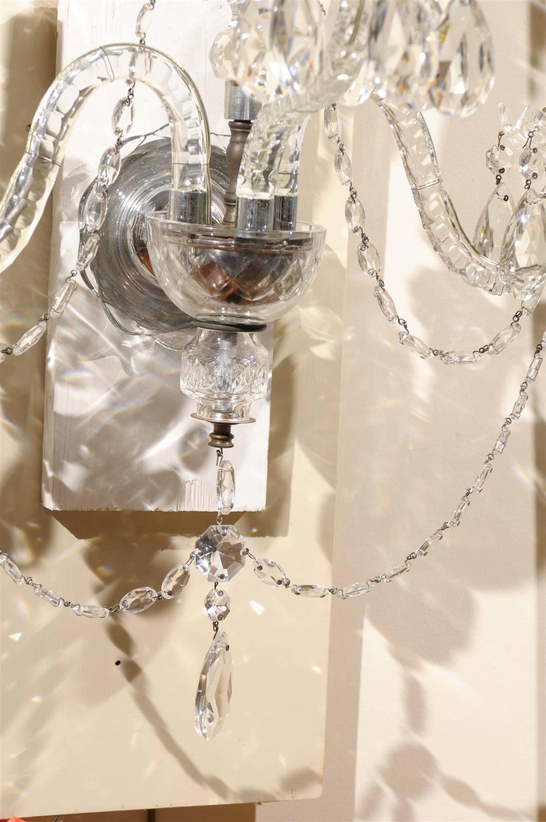 Pair of Cut Crystal Arm Sconces with Three Lights 4