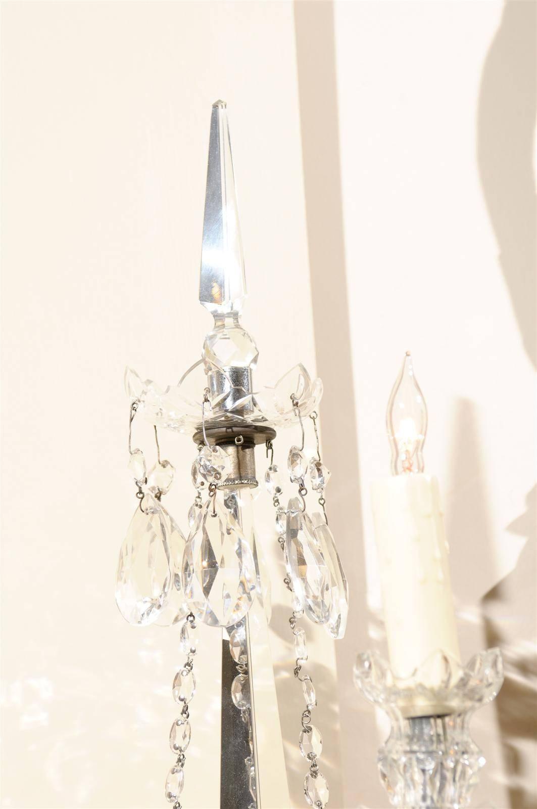 20th Century Pair of Cut Crystal Arm Sconces with Three Lights