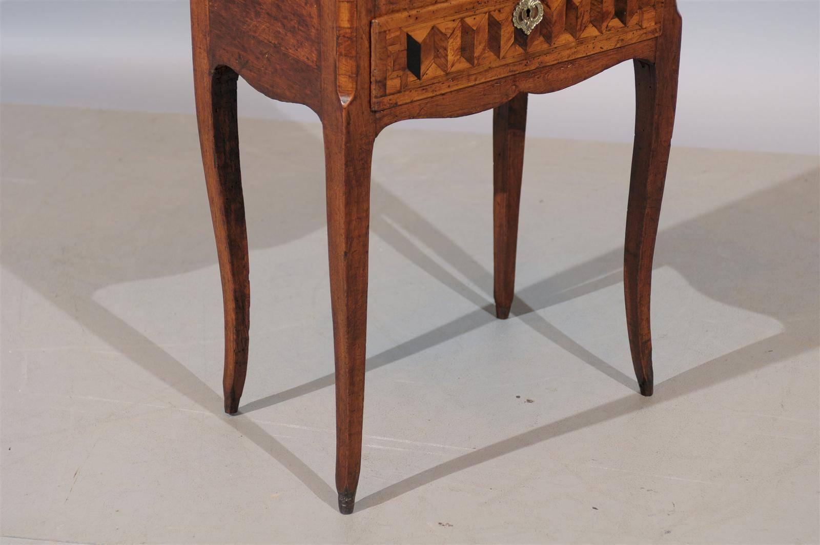 18th Century Louis XV Chevet with Parquetry Inlay and Marble Top 3