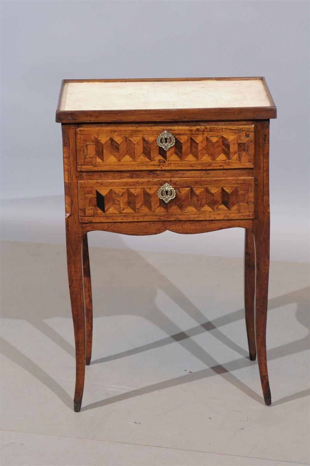 18th Century Louis XV Chevet with Parquetry Inlay and Marble Top 5