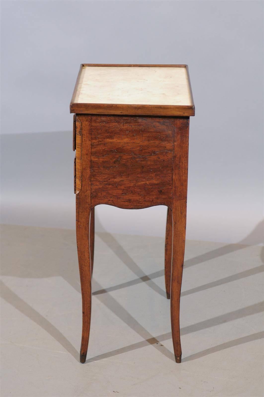 18th Century Louis XV Chevet with Parquetry Inlay and Marble Top 2