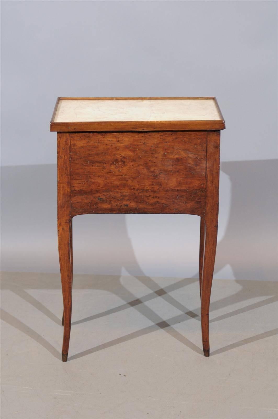 18th Century Louis XV Chevet with Parquetry Inlay and Marble Top In Excellent Condition In Atlanta, GA