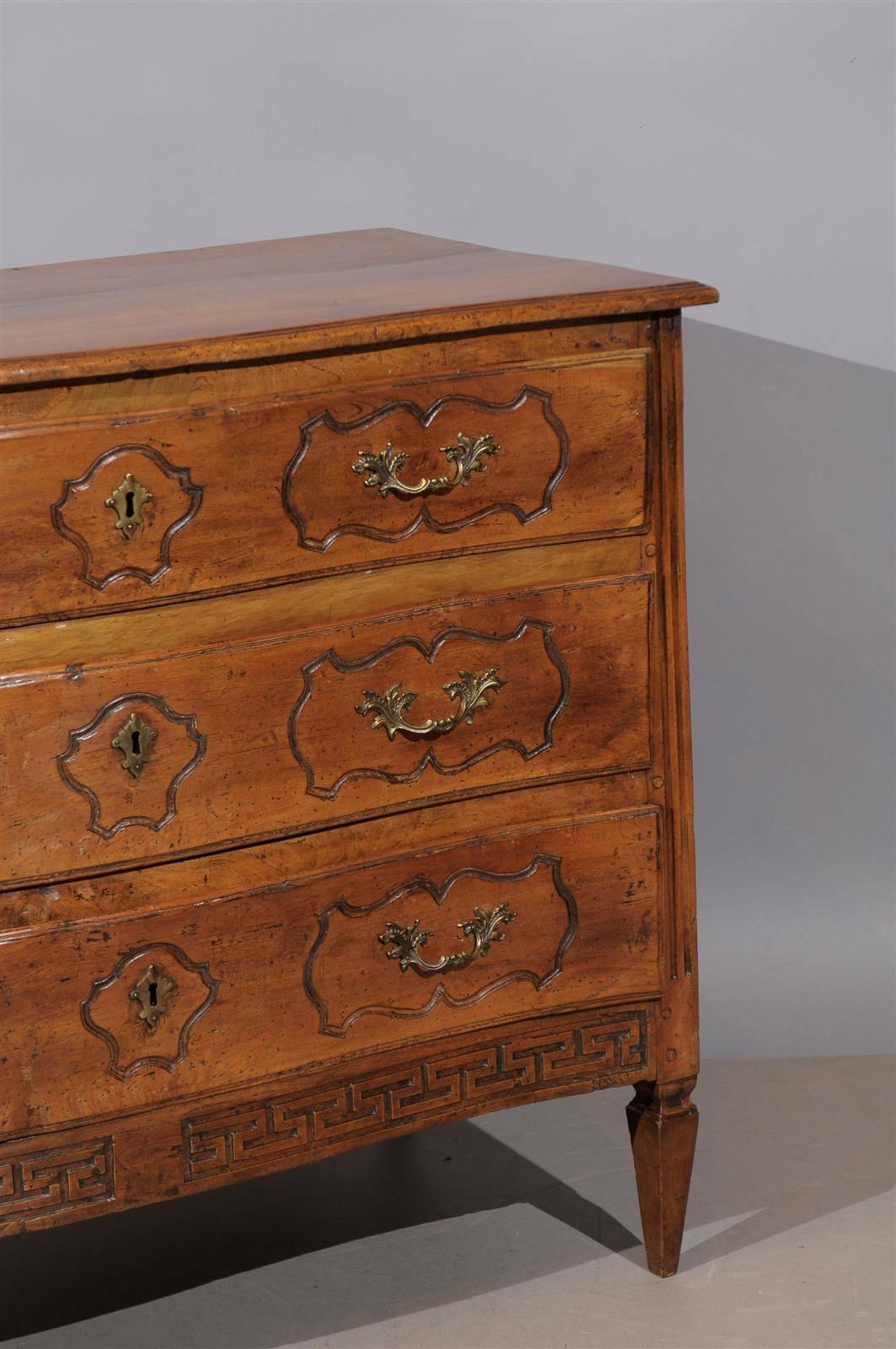 Italian Transitional Walnut Commode with Greek Key Carving, Late 18th Century 1