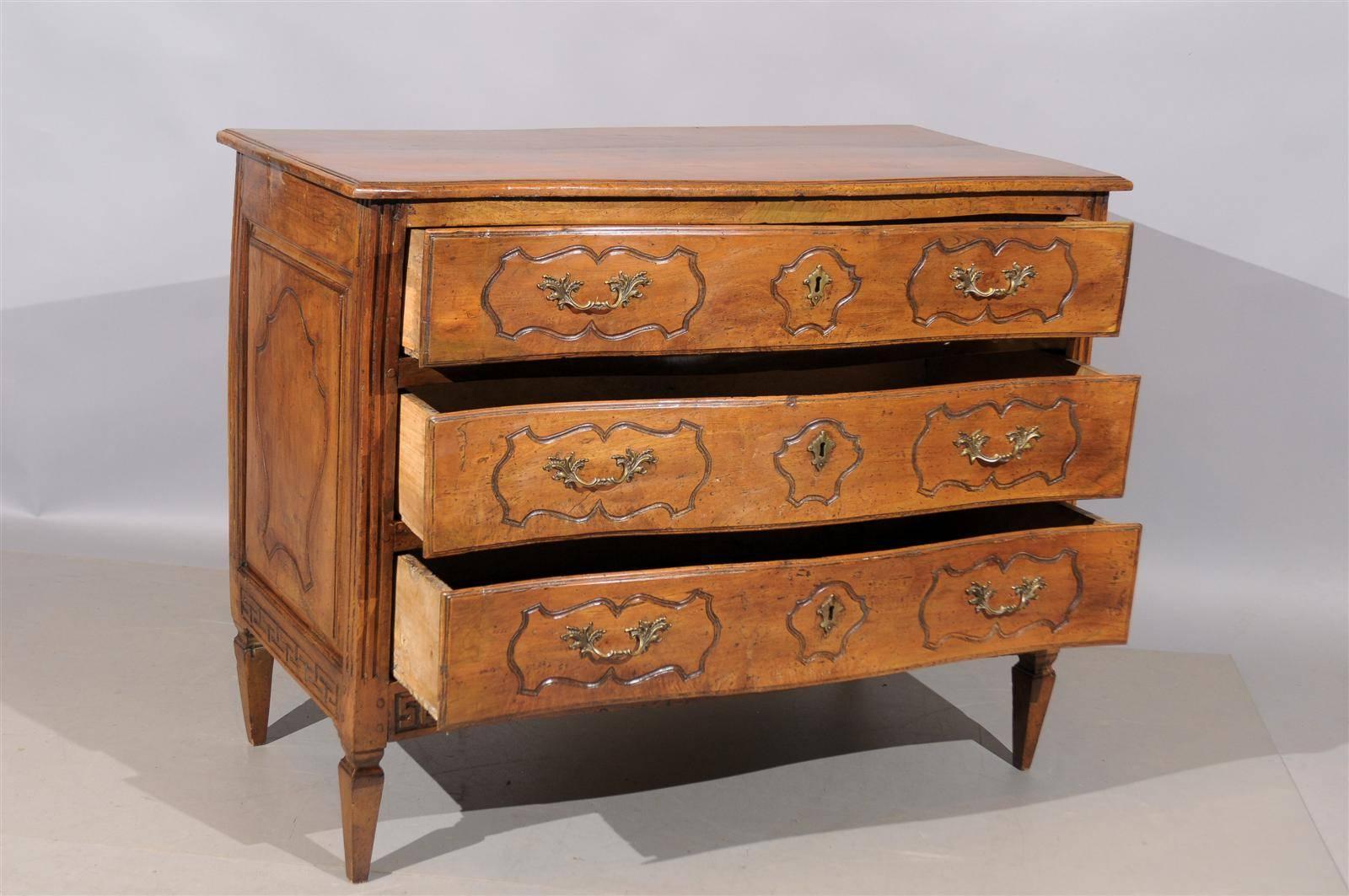 Italian Transitional Walnut Commode with Greek Key Carving, Late 18th Century 6