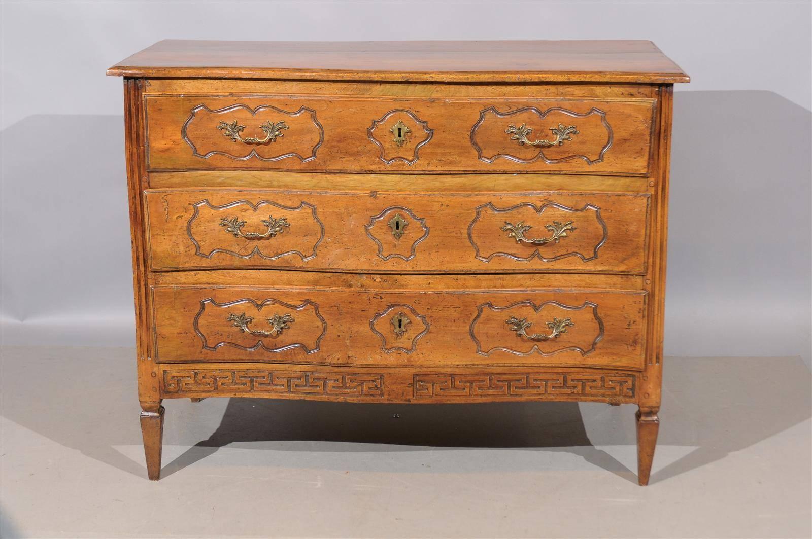 Italian Transitional Walnut Commode with Greek Key Carving, Late 18th Century 3