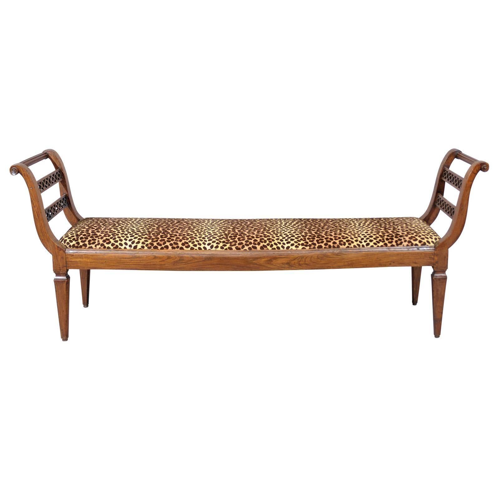 Long 19th Century French Walnut Bench with Arms