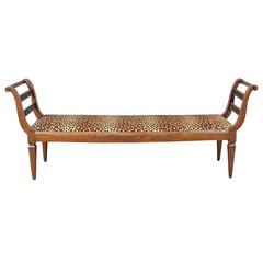 Long 19th Century French Walnut Bench with Arms