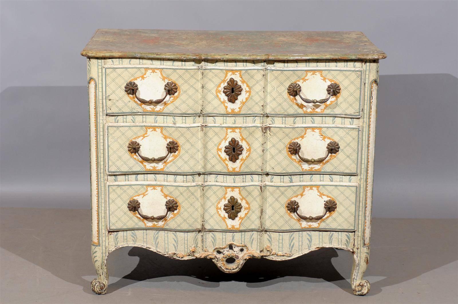 Hand-Painted 18th Century French Louis XV Painted Commode