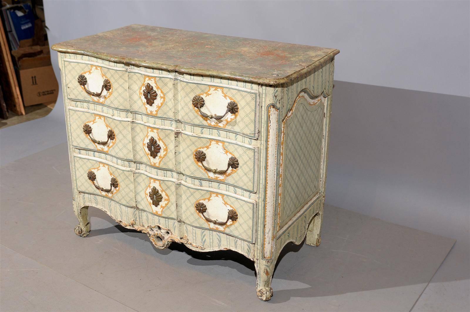 18th Century and Earlier 18th Century French Louis XV Painted Commode