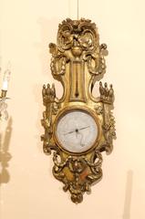 Large 18th Century French Louis XV Giltwood Barometer with Kissing Doves