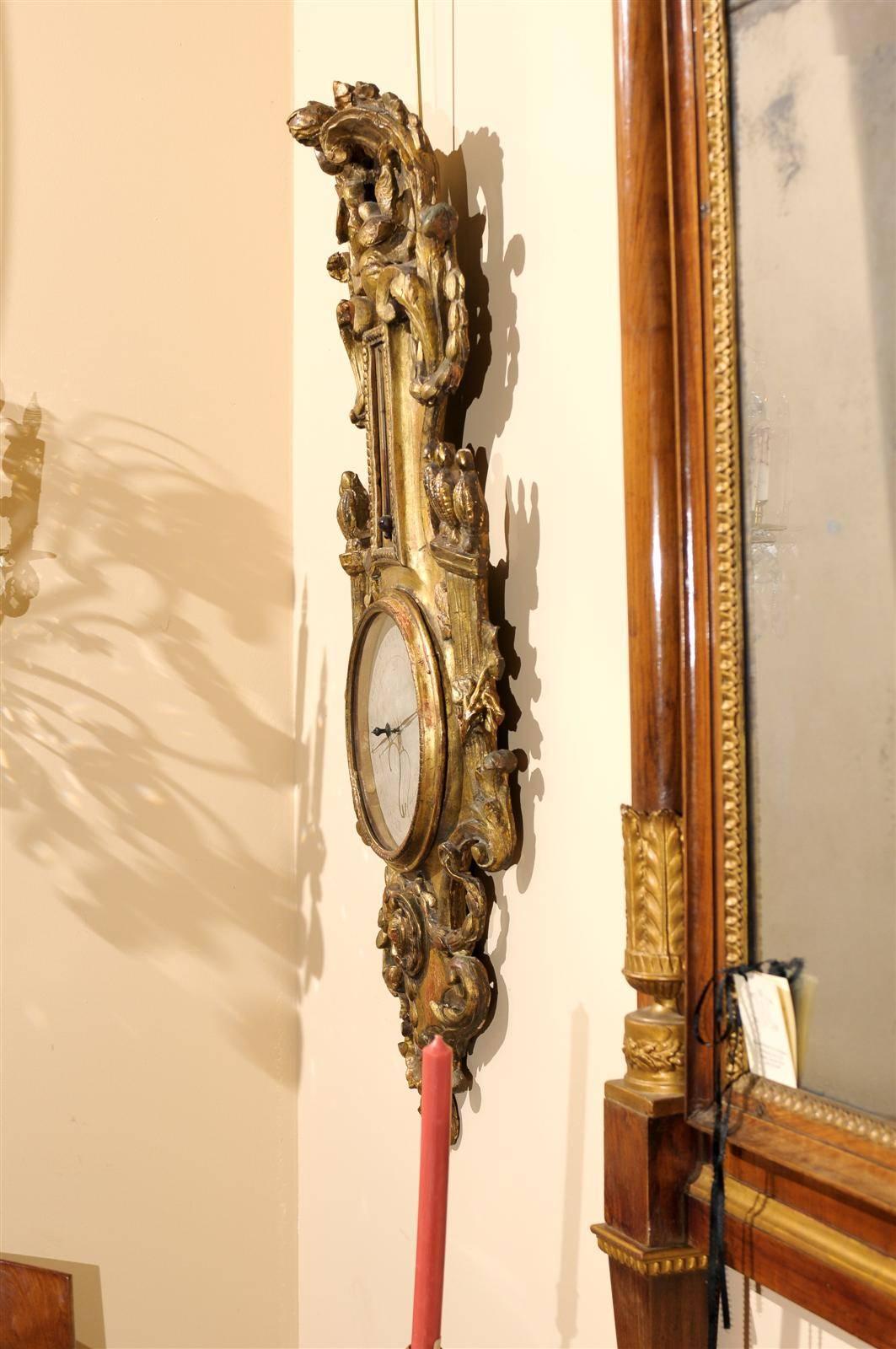 Large 18th Century French Louis XV Giltwood Barometer with Kissing Doves 1