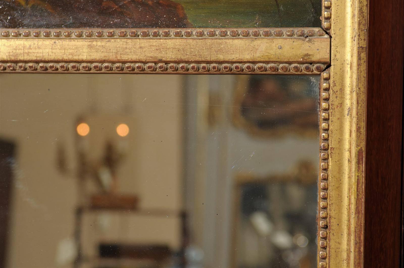 19th Century Continental Neoclassical Style Trumeua Mirror with Oil Canvas Landscape Painting