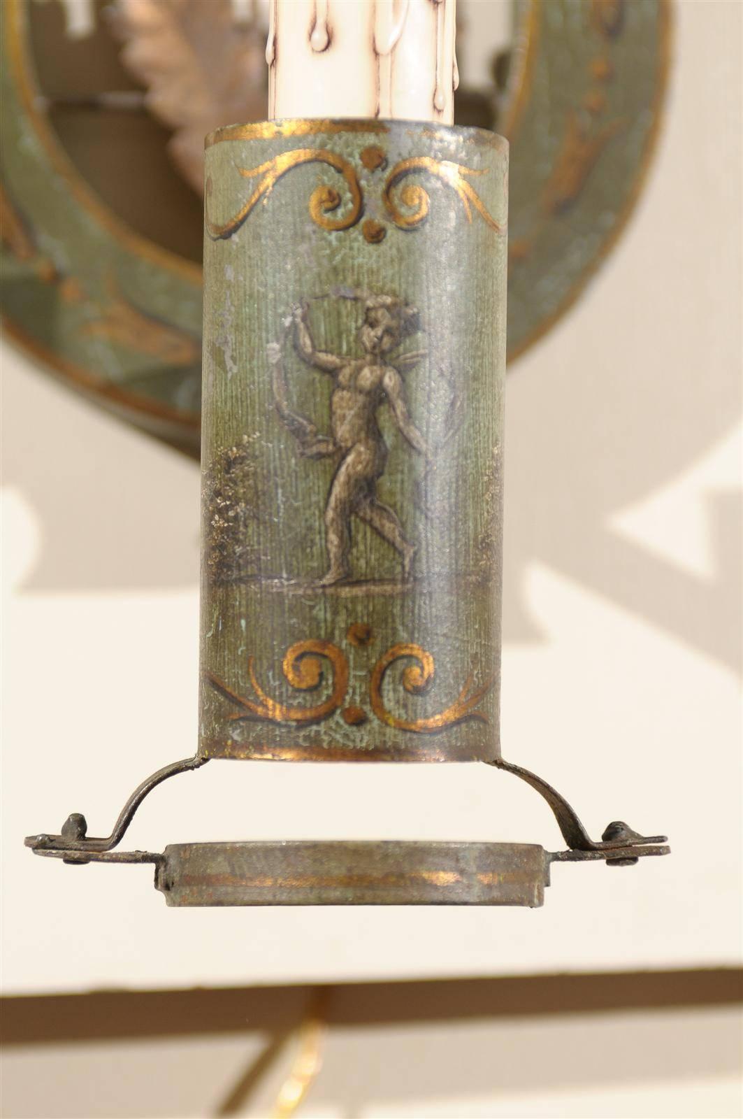 Pair of Painted Tole Sconces with Lyre Detail 1