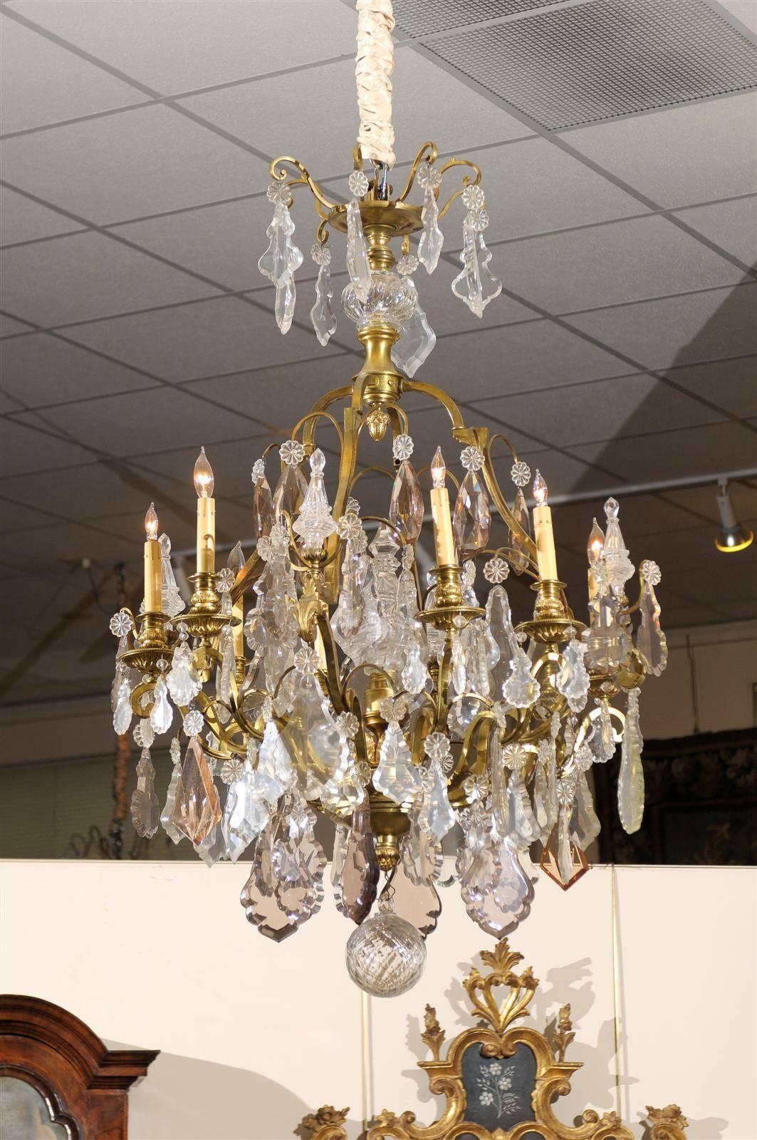 Louis XV style gilt bronze and cut crystal chandelier with eight lights, France, circa 1850.