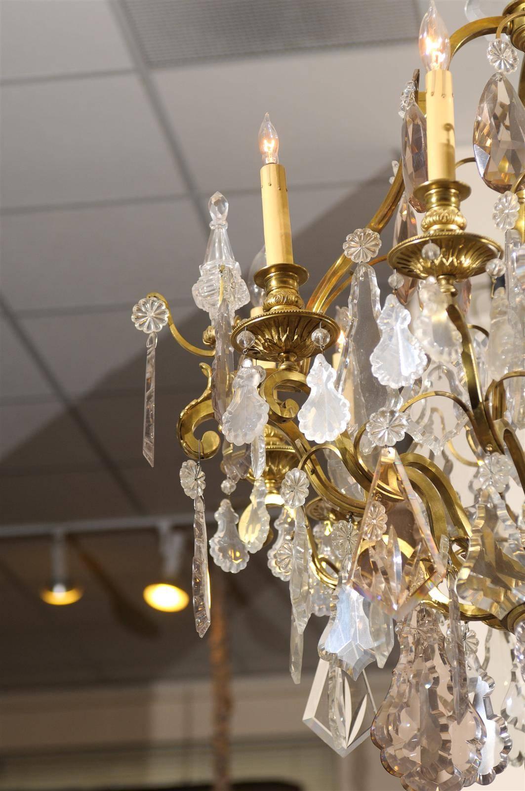 Louis XV Style Gilt Bronze and Cut Crystal Eight-Light Chandelier, France In Excellent Condition In Atlanta, GA