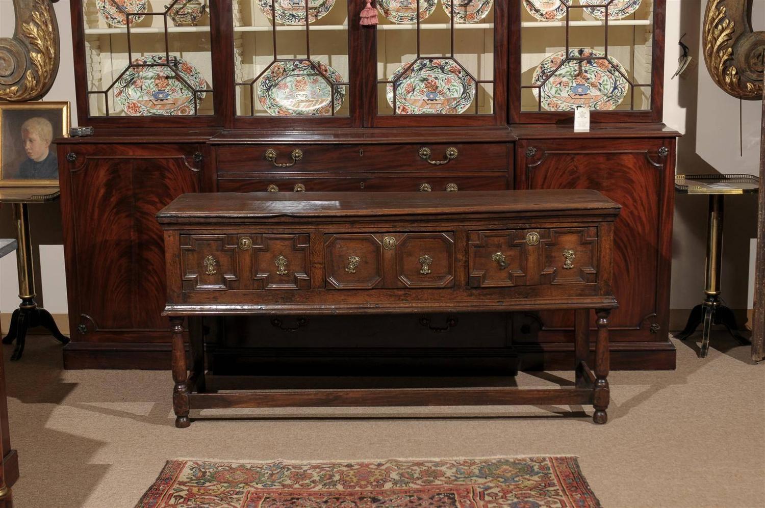 English Jacobean Style Oak Dresser Base/Server, 19th Century at 1stdibs