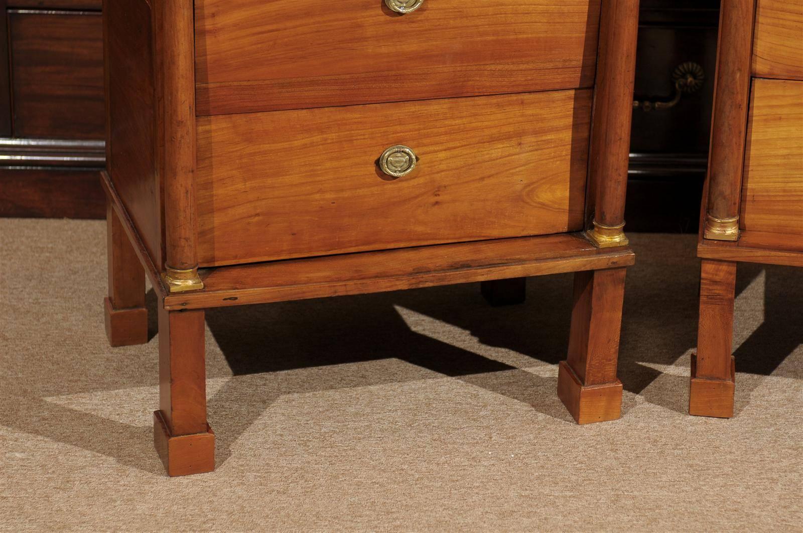 Pair of Italian Fruitwood Empire Bedside Commodes with 3 Drawers 4