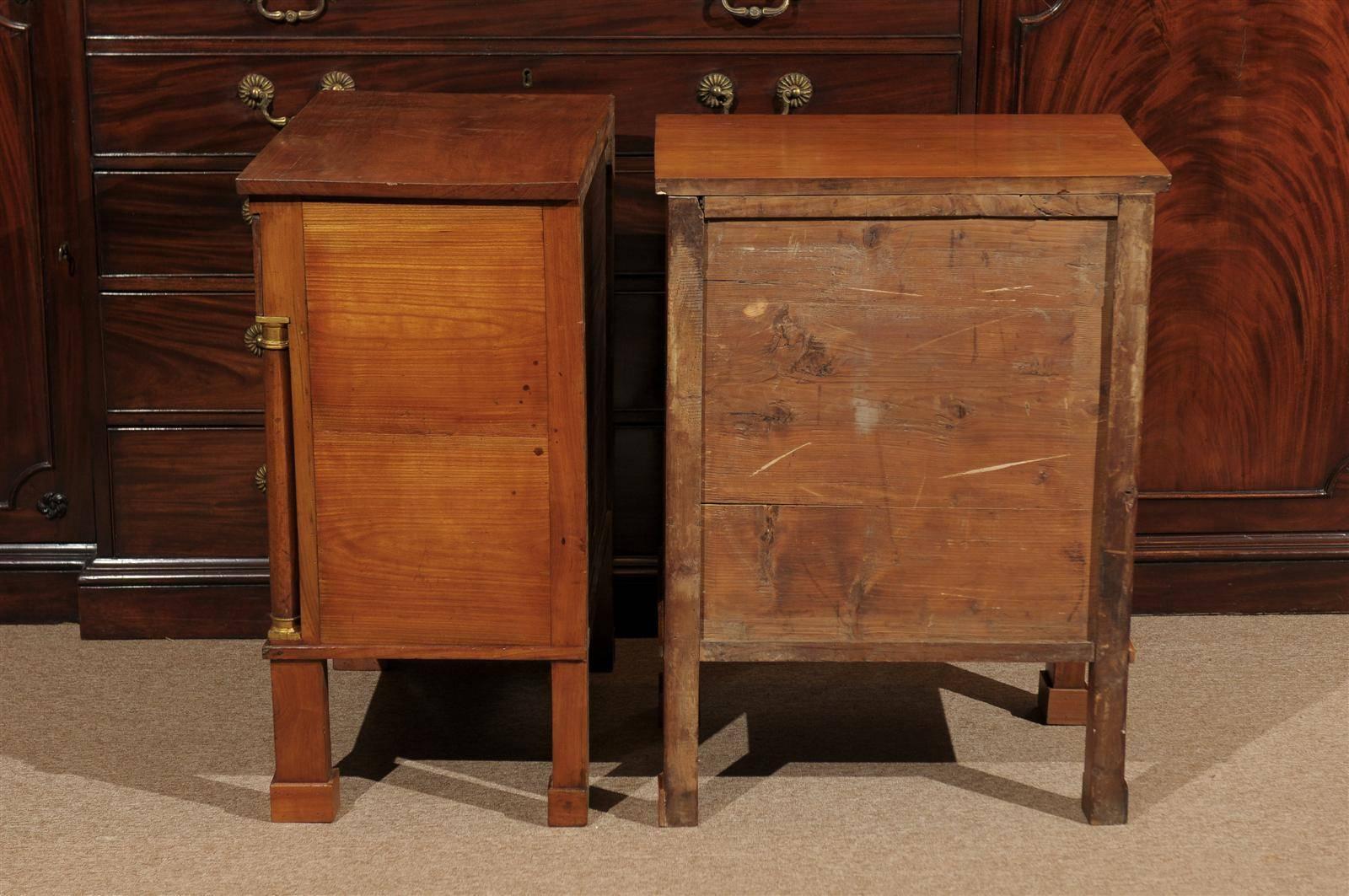Pair of Italian Fruitwood Empire Bedside Commodes with 3 Drawers 5
