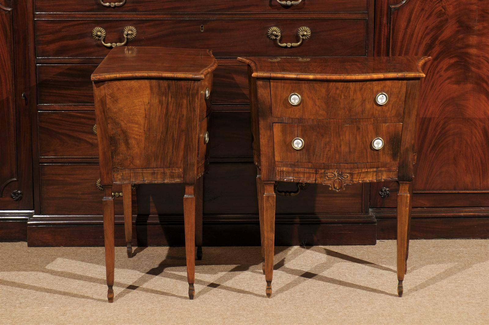 18th Century Pair of Walnut Italian Neoclassical Bedside Commodes, ca. 1790